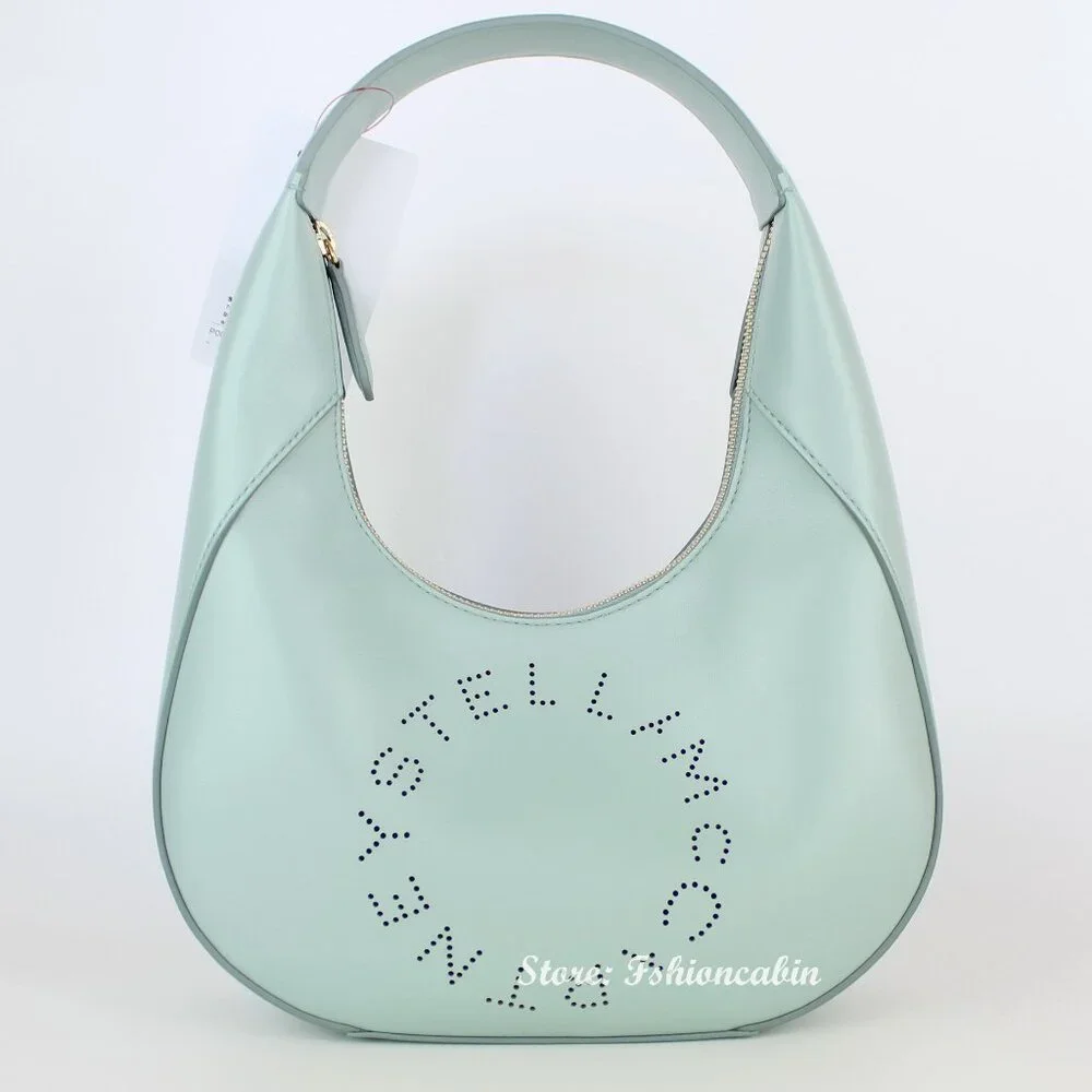 NEW STELLA MCCARTNEY Hobo Bag, Logo, Vegan Leather, Mint Green Shoulder Bag